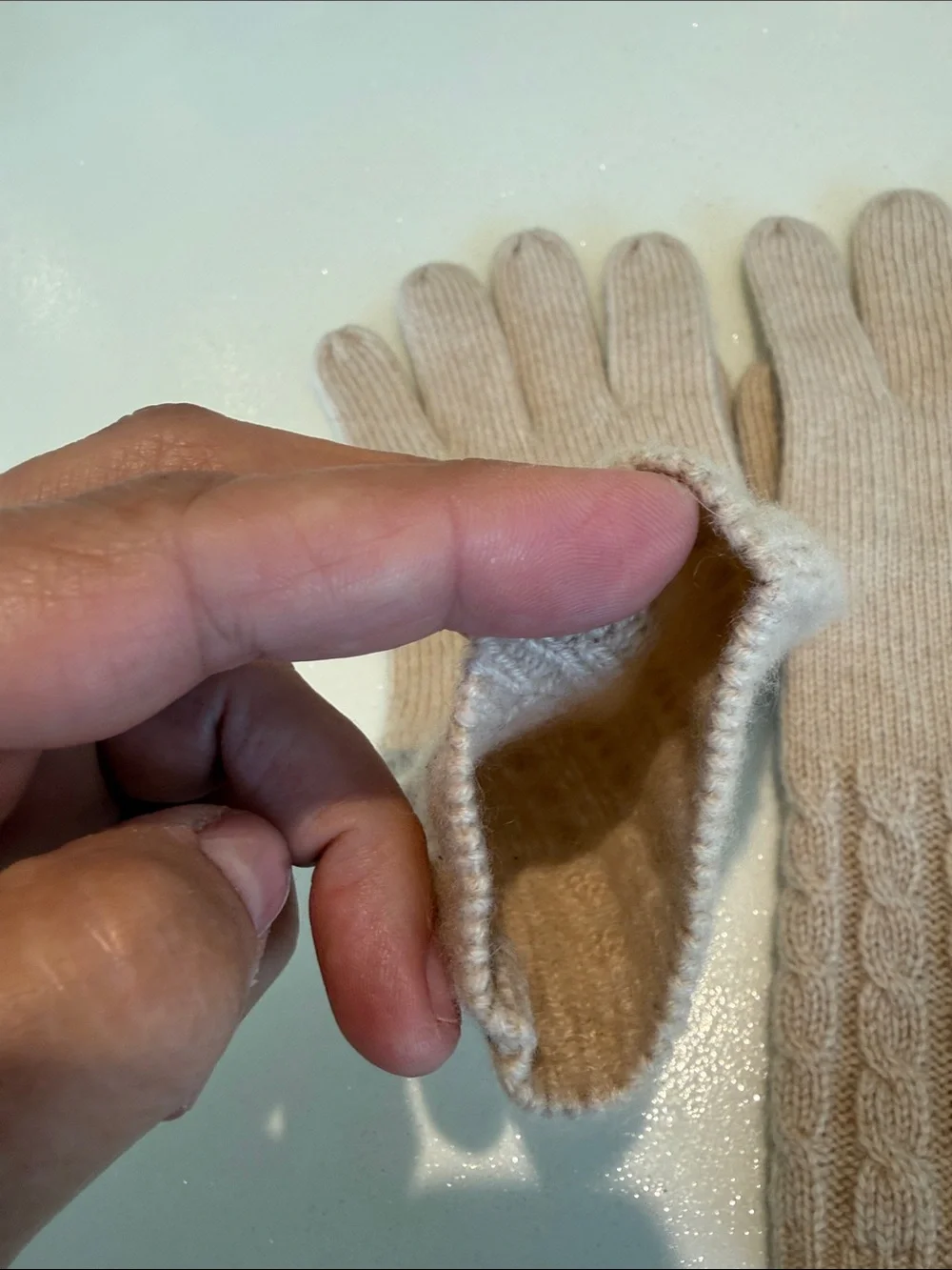 Cashmere Soft Cable-Knit Long Gloves in Light Beige